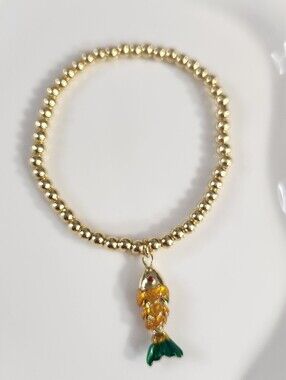 Gold Beaded Fish Charm Bracelet